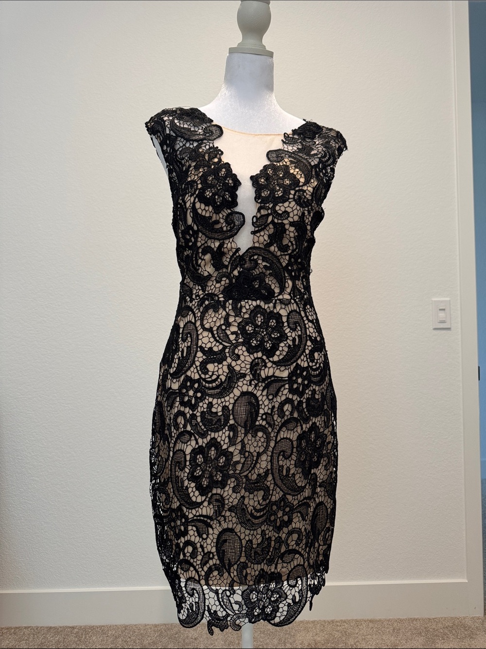 Soieblu Black Lace Midi Dress with Nude Lining